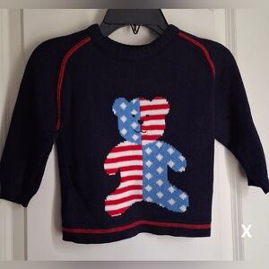 Vintage Navy Blue Kids Sweater with Bear Design 80s Casual School Cottagecore